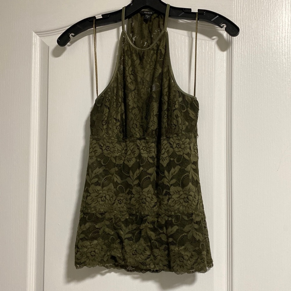 Guess army green lace halter top